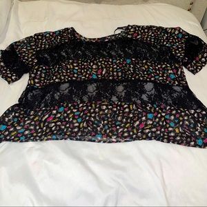 4/$10 ⚡️ Colorful Leopard Printed Black Lace Top